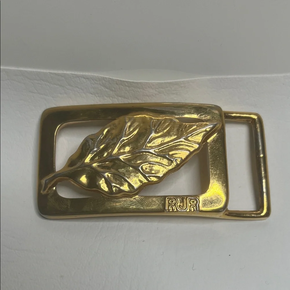 Vintage Belt Buckle R J Reynolds Tobacco Leaf Gold Tone